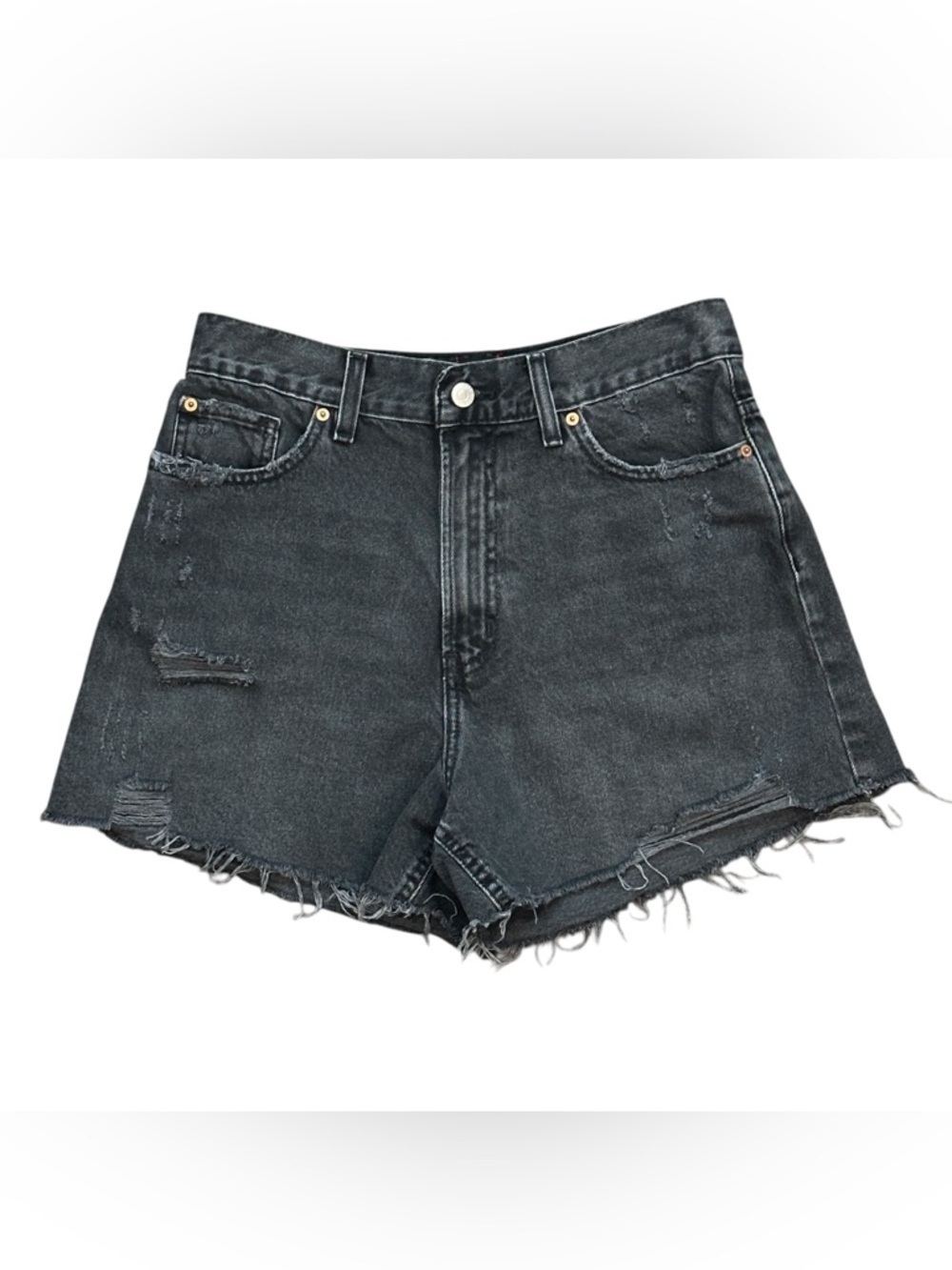 BDG Urban Outfitters A-Line Raw Hem Distressed Denim Jean Shorts Black Women 28